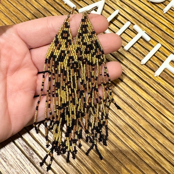 Beaded Animal Print Dangle Earrings - Picture 5 of 5